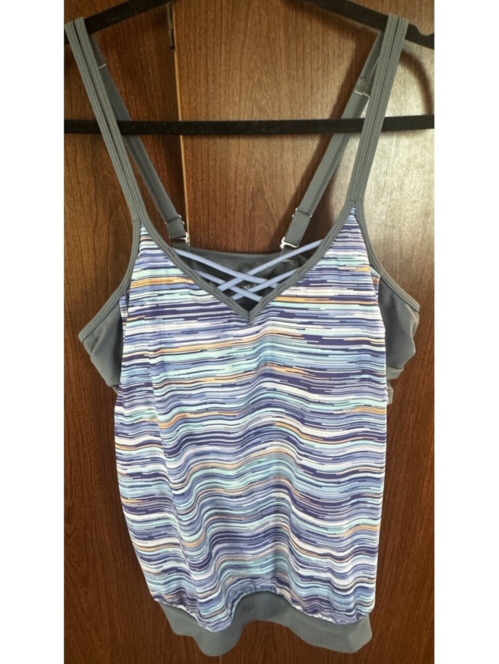 Free Country Women XXL 18 Tankini Swim Top Striped Built In Bra Adjustable